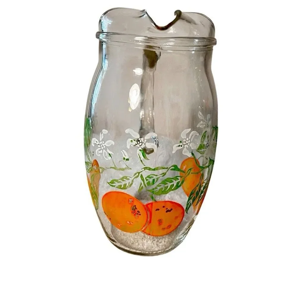 Vintage Orange Juice Glass Pitcher w/ Ice Lip ~ Retro 🍊